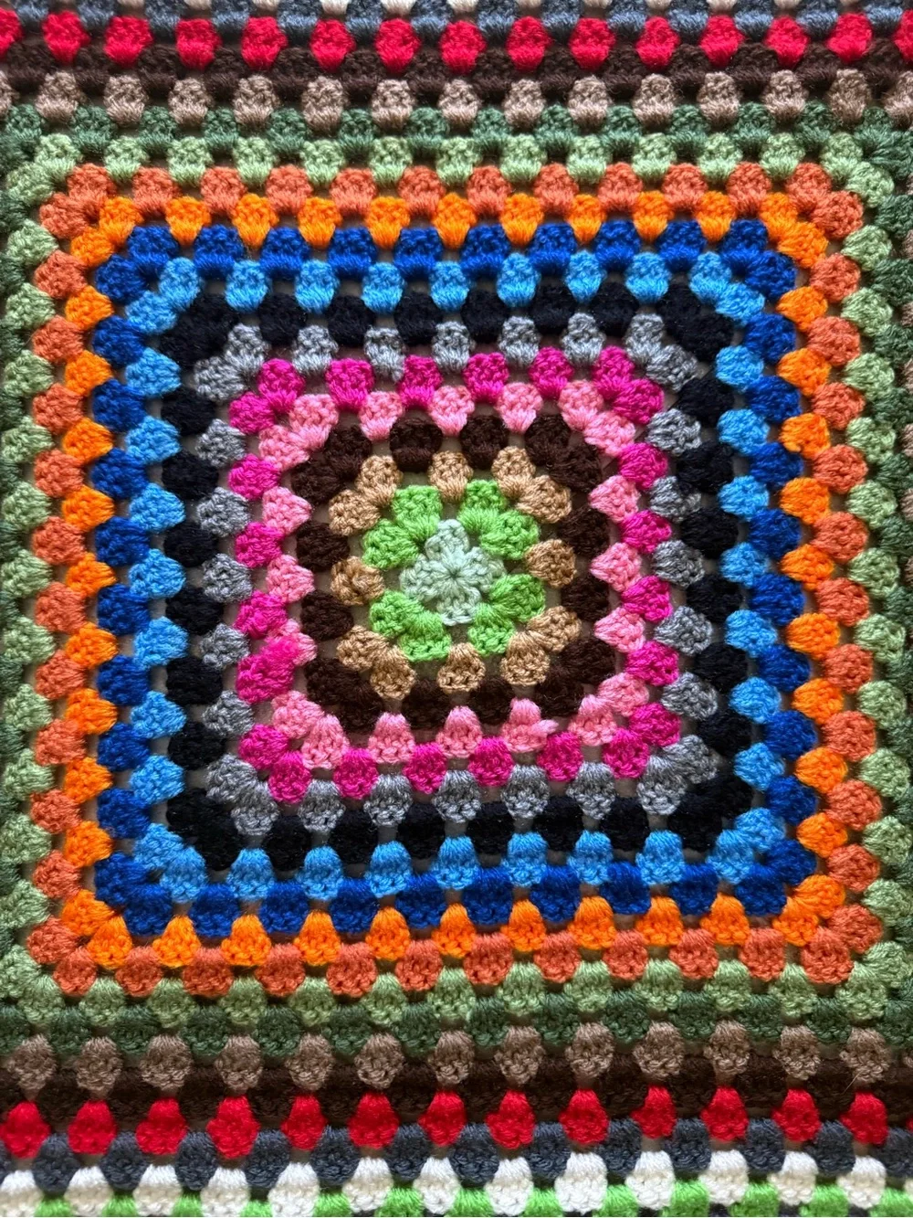 Handmade Vintage Boho Crochet Granny Square Small Lap Blanket Afghan